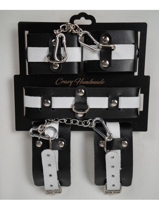 Набор фиксаторов из черной и белой натуральной кожи - Crazy Handmade - купить с доставкой в Челябинске