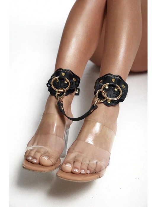 Черные кожаные оковы с резными узорами и клепками - Crazy Handmade - купить с доставкой в Челябинске