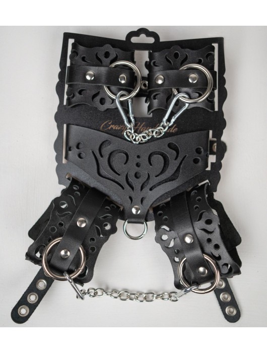 Черный ажурный кожаный набор фиксаций - Crazy Handmade - купить с доставкой в Челябинске