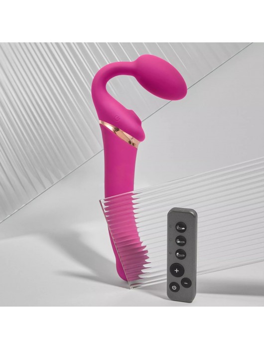 Ярко-розовый безремневой страпон Multi Orgasm Bendable Strap-On size XL с клиторальной стимуляцией - Strap-on-me - купить с доставкой в Челябинске