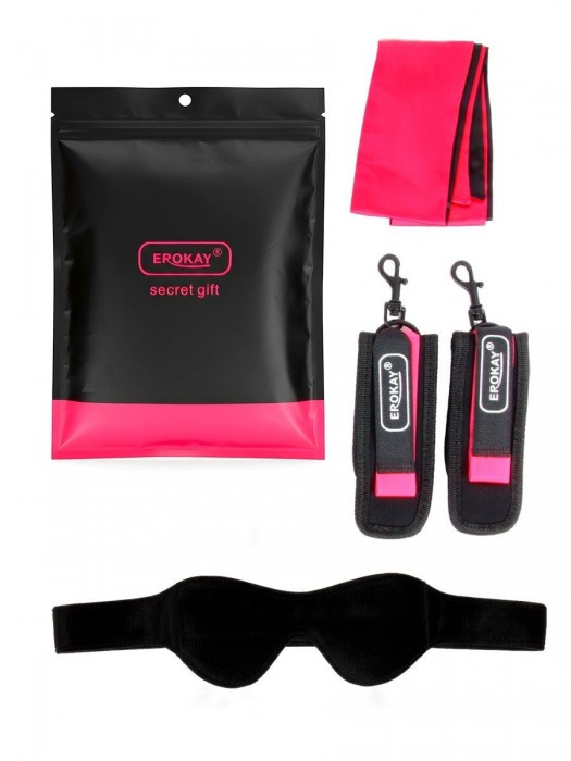 Черно-розовый эротический набор: маска, наручники и повязка - Erokay - купить с доставкой в Челябинске