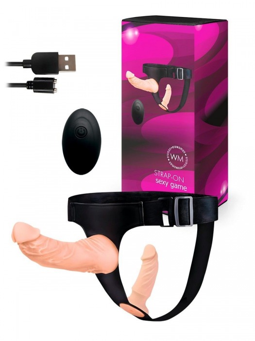 Женский страпон с 2 насадками, вибрацией и пультом ДУ - Erowoman-Eroman - купить с доставкой в Челябинске