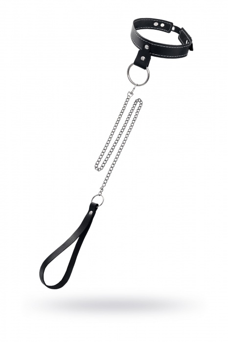 Черный узкий однослойный ошейник с серебристым поводком-цепочкой - Pecado - купить с доставкой в Челябинске