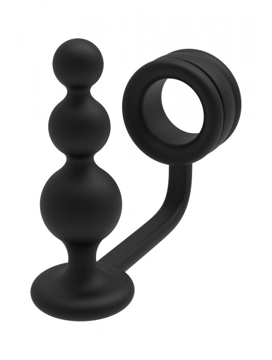 Черное эрекционное кольцо с анальной елочкой Cockring With Beaded Anal Plug - Dream Toys - в Челябинске купить с доставкой