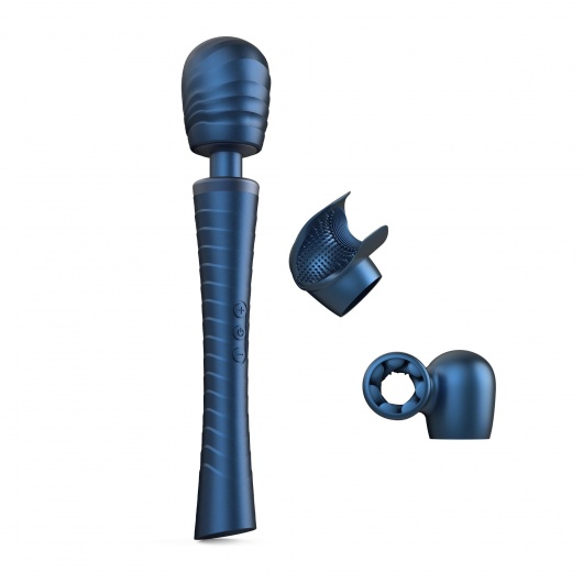 Синий вибромассажёр с насадками Man.wand Edgy - Manwan - в Челябинске купить с доставкой