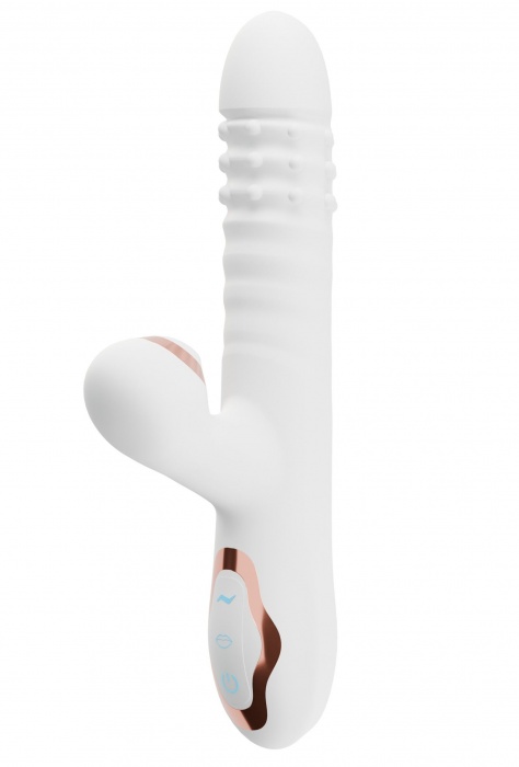 Белый вибратор-кролик с вращающимися шариками и вакуумной стимуляцией - Secwell