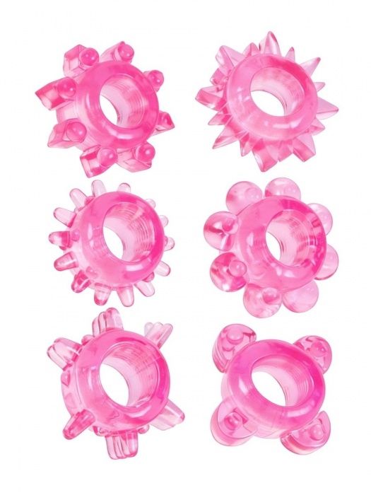 Набор из 6 розовых эрекционных колец с различным рельефом - Erowoman-Eroman - в Челябинске купить с доставкой
