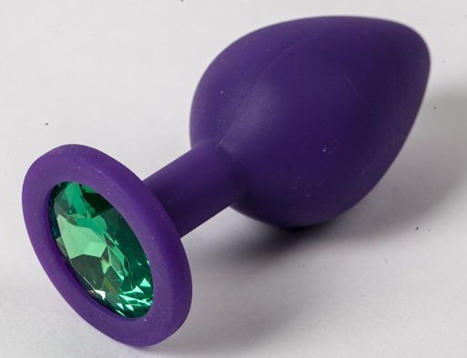 Фиолетовая силиконовая пробка с зеленым кристаллом - 9,5 см. - 4sexdreaM - купить с доставкой в Челябинске