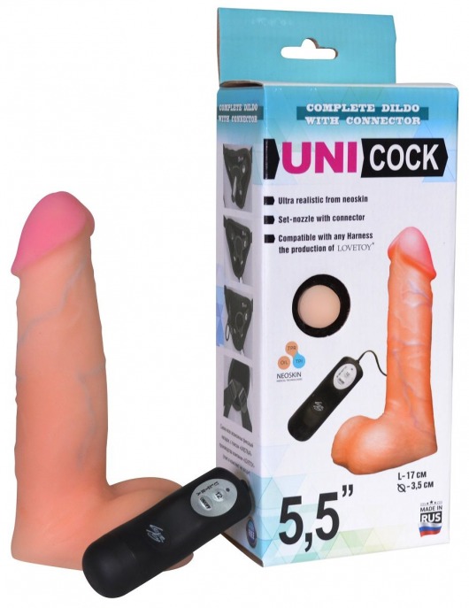 Фаллическая насадка Харнесс UNICOCK 5,5  с вибрацией - 17 см. - LOVETOY (А-Полимер) - купить с доставкой в Челябинске