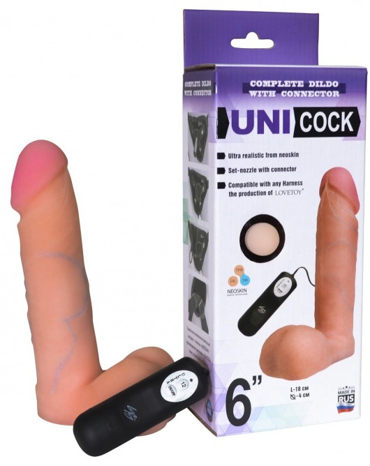 Фаллическая насадка Харнесс UNICOCK 6  с вибрацией - 18 см. - LOVETOY (А-Полимер) - купить с доставкой в Челябинске