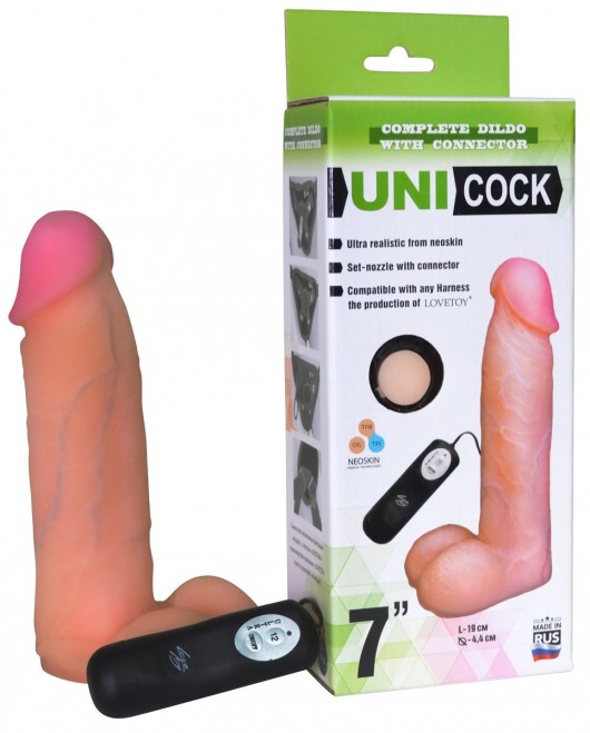 Фаллическая насадка Харнесс UNICOCK 7  с вибрацией - 19 см. - LOVETOY (А-Полимер) - купить с доставкой в Челябинске