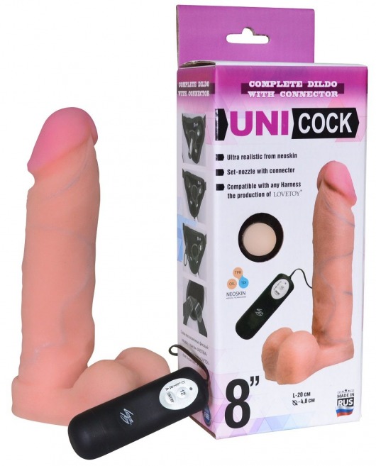 Фаллическая насадка Харнесс UNICOCK 8  с вибрацией - 20 см. - LOVETOY (А-Полимер) - купить с доставкой в Челябинске