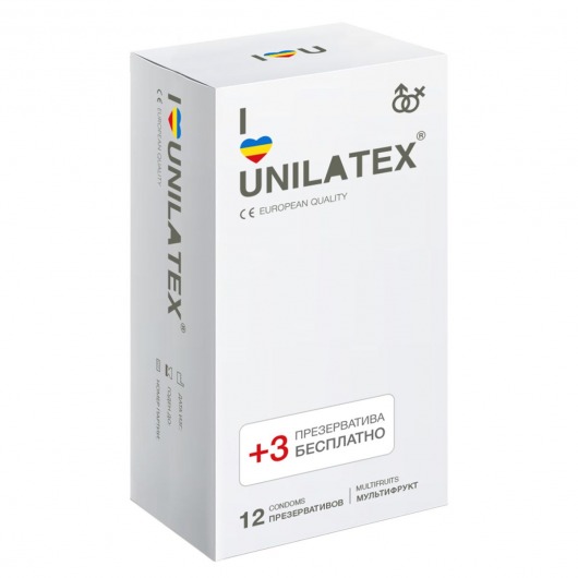 Разноцветные ароматизированные презервативы Unilatex Multifruit  - 12 шт. + 3 шт. в подарок - Unilatex - купить с доставкой в Челябинске