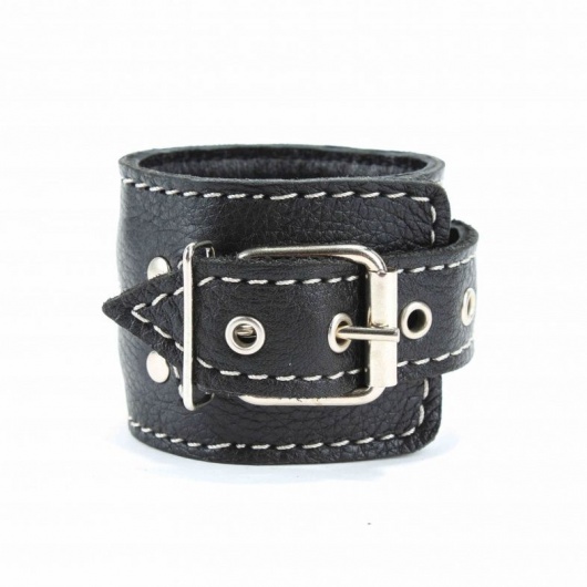 Чёрные кожаные оковы с крупной строчкой - БДСМ Арсенал - купить с доставкой в Челябинске