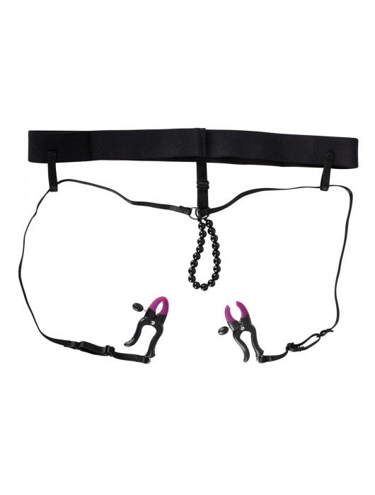 Трусики с зажимами для половых губ и бусинками для массажа промежности - Orion - купить с доставкой в Челябинске