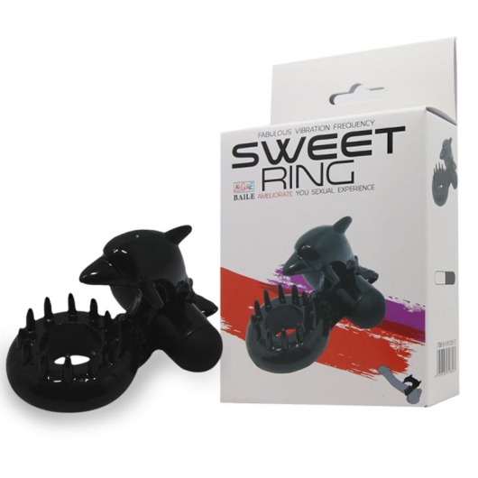 Чёрное эрекционное виброкольцо Sweet Ring с дельфинчиком - Baile - в Челябинске купить с доставкой