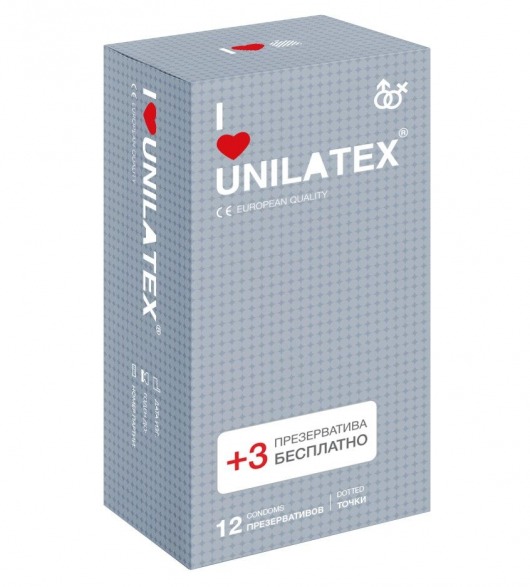 Презервативы с точками Unilatex Dotted - 12 шт. + 3 шт. в подарок - Unilatex - купить с доставкой в Челябинске