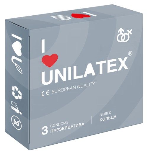 Презервативы с рёбрами Unilatex Ribbed - 3 шт. - Unilatex - купить с доставкой в Челябинске