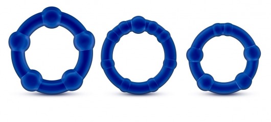 Набор из 3 синих эрекционных колец Stay Hard Beaded Cockrings - Blush Novelties - в Челябинске купить с доставкой