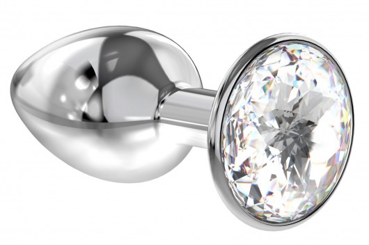 Малая серебристая анальная пробка Diamond Clear Sparkle Small с прозрачным кристаллом - 7 см. - Lola Games - купить с доставкой в Челябинске