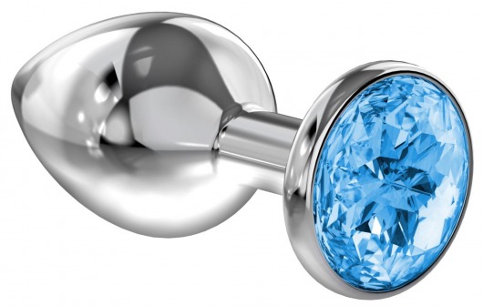 Большая серебристая анальная пробка Diamond Light blue Sparkle Large с голубым кристаллом - 8 см. - Lola Games - купить с доставкой в Челябинске