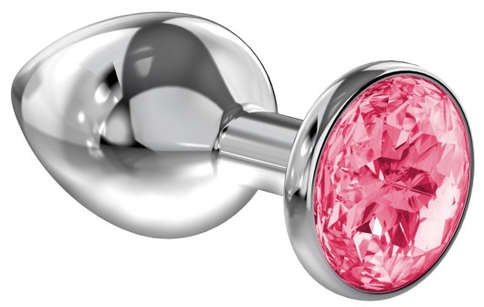 Большая серебристая анальная пробка Diamond Pink Sparkle Large с розовым кристаллом - 8 см. - Lola Games - купить с доставкой в Челябинске
