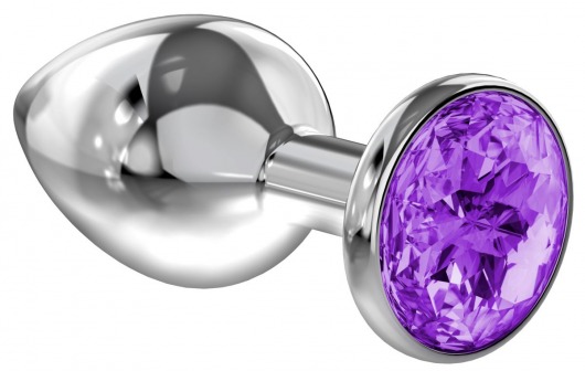 Большая серебристая анальная пробка Diamond Purple Sparkle Large с фиолетовым кристаллом - 8 см. - Lola Games - купить с доставкой в Челябинске