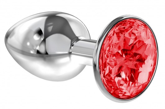 Малая серебристая анальная пробка Diamond Red Sparkle Small с красным кристаллом - 7 см. - Lola Games - купить с доставкой в Челябинске