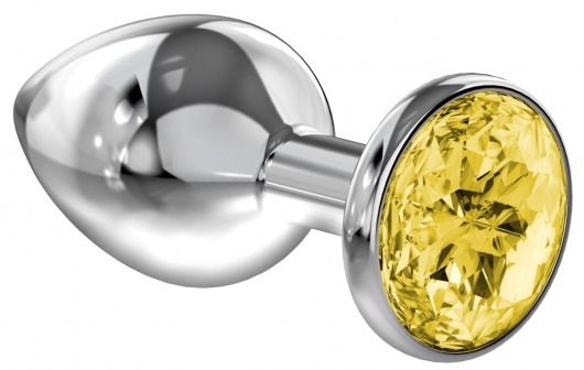Большая серебристая анальная пробка Diamond Yellow Sparkle Large с жёлтым кристаллом - 8 см. - Lola Games - купить с доставкой в Челябинске