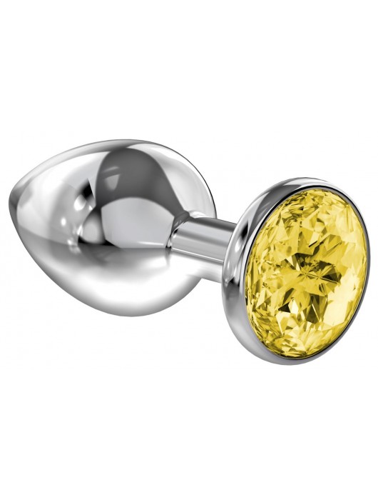 Малая серебристая анальная пробка Diamond Yellow Sparkle Small с жёлтым кристаллом - 7 см. - Lola Games - купить с доставкой в Челябинске