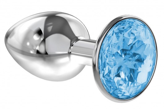 Малая серебристая анальная пробка Diamond Light blue Sparkle Small с голубым кристаллом - 7 см. - Lola Games - купить с доставкой в Челябинске