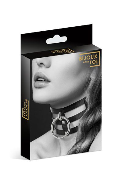 Чёрный тройной чокер с большим кольцом - Bijoux Pour Toi - купить с доставкой в Челябинске