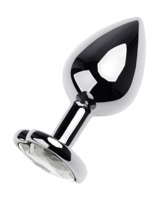 Серебристая анальная пробка с прозрачным кристаллом-сердцем - 8 см. - ToyFa - купить с доставкой в Челябинске