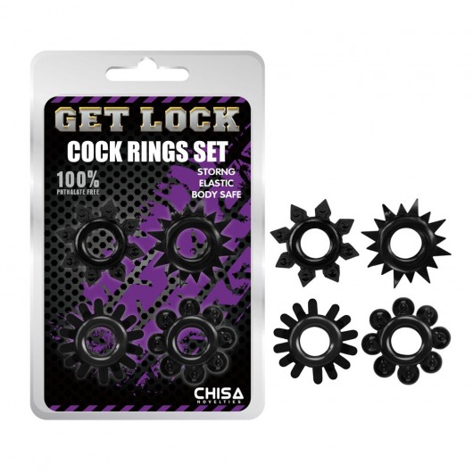 Набор из 4 черных эрекционных колец Get Lock - Chisa - в Челябинске купить с доставкой