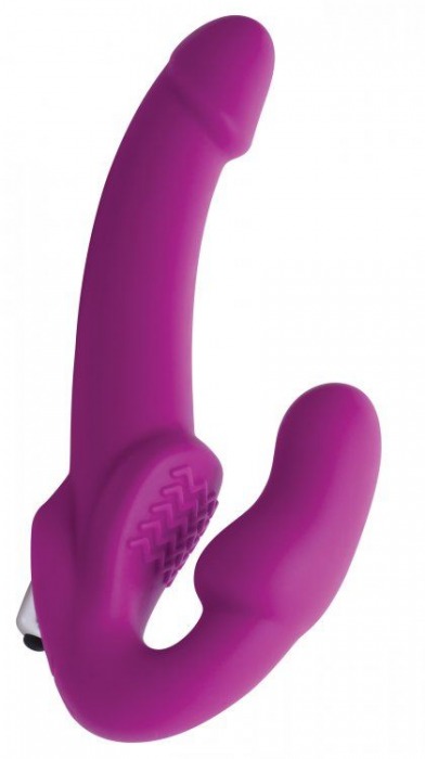 Ярко-розовый безремневой вибрострапон Evoke Vibrating Strapless Silicone Strap-on Dildo - XR Brands - купить с доставкой в Челябинске