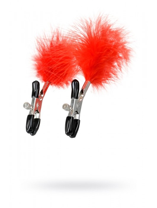 Зажимы для сосков с красным пухом Theatre - ToyFa - купить с доставкой в Челябинске