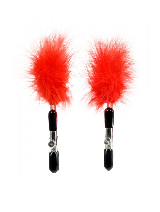 Зажимы для сосков с красным пухом Theatre - ToyFa - купить с доставкой в Челябинске