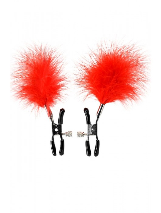 Зажимы для сосков с красным пухом Theatre - ToyFa - купить с доставкой в Челябинске