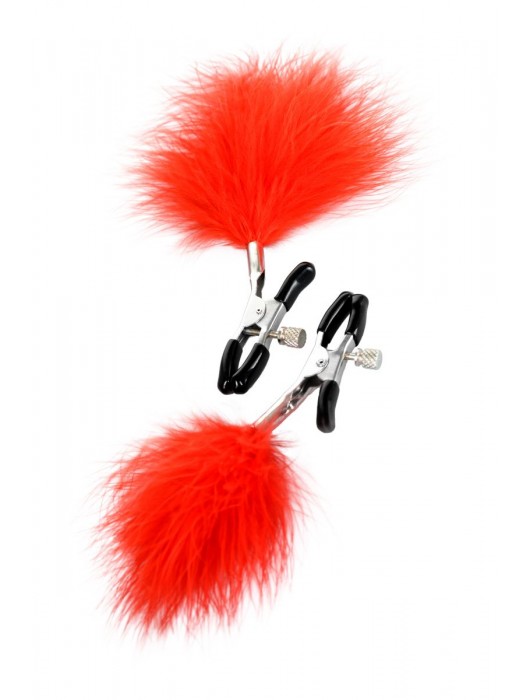 Зажимы для сосков с красным пухом Theatre - ToyFa - купить с доставкой в Челябинске