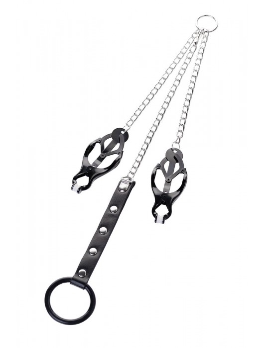 Черно-серебристые зажимы для сосков с кольцом для пениса TOYFA Metal - ToyFa - купить с доставкой в Челябинске