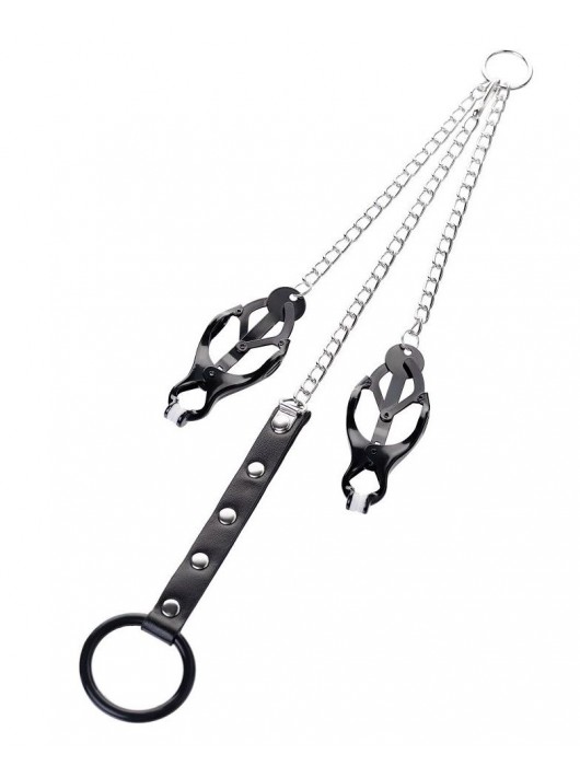 Черно-серебристые зажимы для сосков с кольцом для пениса TOYFA Metal - ToyFa - купить с доставкой в Челябинске